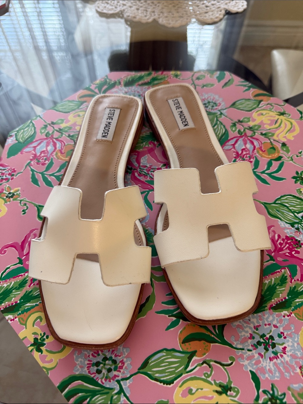 Steve Madden Ivory Leather Slip-On Mules